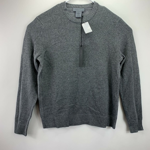 Dylan Gray Mens Plaited Crewneck Viscose Cashmere Blend Sweater Gray M - Picture 1 of 4